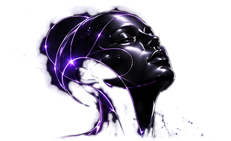 A chrome human profile traced with violet constellation lines